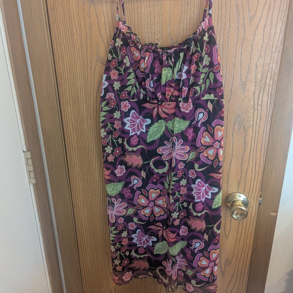 Y2K Vintage 90s Xhilaration Mesh Floral Dress w/ Lining Ruffles Mini-Large‎